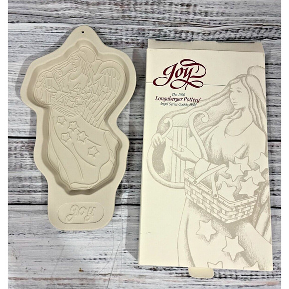 Vintage Longaberger Pottery Cookie Mold Christmas Angel JOY Bakeware 1996 USA - Picture 1 of 9